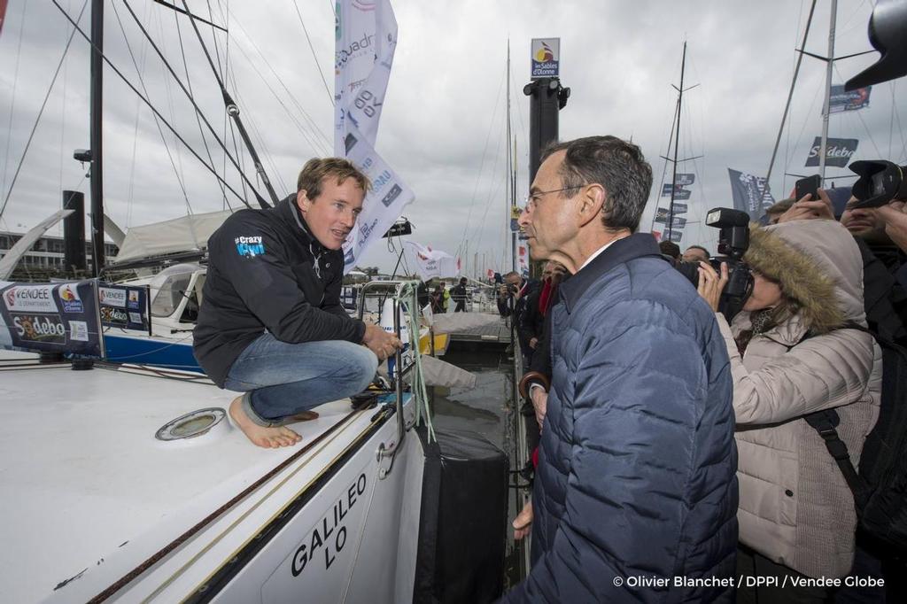 Foresight Natural Energy - Conrad Colman talks to dockside fans - 2016 Vendee Globe © SW