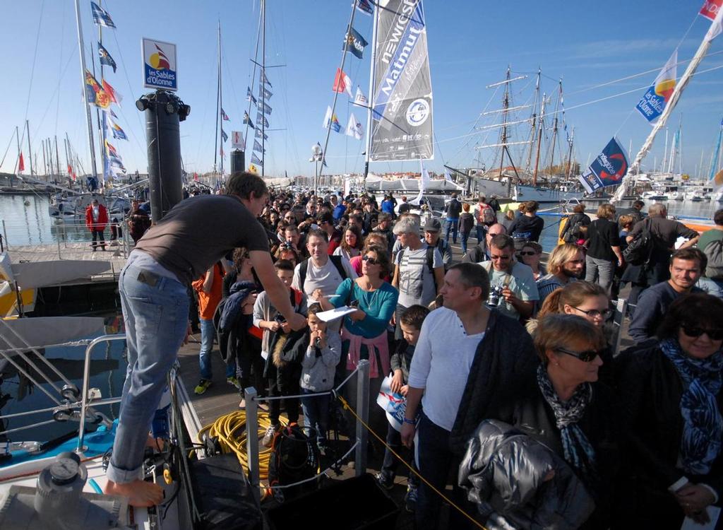 Foresight Natural Energy - Conrad Colman talks to dockside crowds - 2016 Vendee Globe © SW