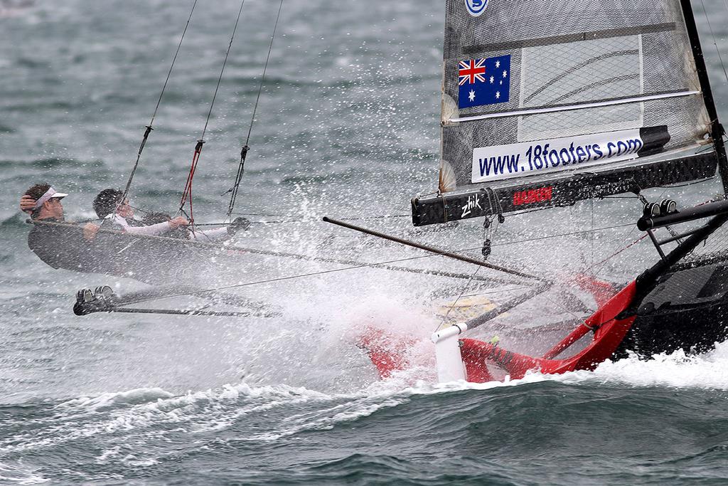 Asko's crew power up the second beat - 18ft Skiffs - NSW State Title - Race 1, October 30, 2016 photo copyright Frank Quealey /Australian 18 Footers League http://www.18footers.com.au taken at  and featuring the  class