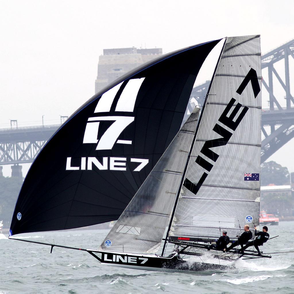 Brand new Line 7 had an impressive first outing - 18ft Skiffs - NSW State Title - Race 1, October 30, 2016 photo copyright Frank Quealey /Australian 18 Footers League http://www.18footers.com.au taken at  and featuring the  class