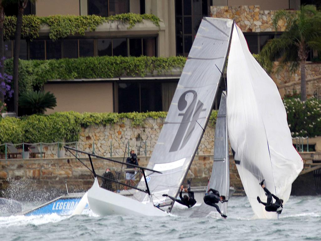 Looking real bad - 18ft Skiffs - NSW State Title - Race 1, October 30, 2016 photo copyright Frank Quealey /Australian 18 Footers League http://www.18footers.com.au taken at  and featuring the  class