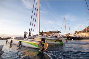 Phaedo3 slips off the dock Yacht Club De Monaco to attempt World Speed Sailing Record to Porto Cervo photo copyright Rachel Fallon-Langdon / Team Phaedo taken at  and featuring the  class
