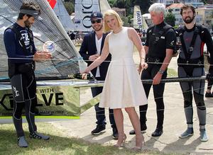 Claire Kowaltzke christened the brand new ILVE 18ft skiff moments before Sunday's opening race of the season photo copyright Frank Quealey taken at  and featuring the  class