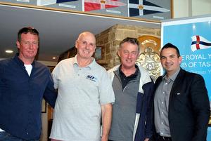 Winning SB20 crew at the BMW Showdown,  l to r:  Simon Burrows, skipper Nick Rogers and Andrew Roberts with Hobart Autohaus representative. - 2016 BMW Showdown photo copyright Jimmy Emms taken at  and featuring the  class