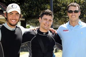 Haier Appliances Team (from left) Tim Westwood, Lorenzo Cerretelli, Pedro Vozone photo copyright Frank Quealey /Australian 18 Footers League http://www.18footers.com.au taken at  and featuring the  class