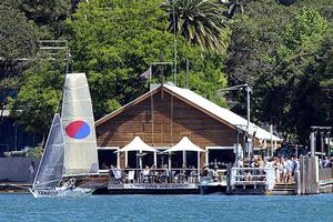 Yandoo in front of the League's clubhouse was the first skiff to leave the rigging area photo copyright Frank Quealey /Australian 18 Footers League http://www.18footers.com.au taken at  and featuring the  class