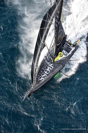 Sailing aerial images of the IMOCA boat Hugo Boss, skipper Alex Thomson (GBR), during training solo for the Vendee Globe 2016, off England, on September 16, 2016 photo copyright  Cleo Barnham Hugo Boss taken at  and featuring the  class