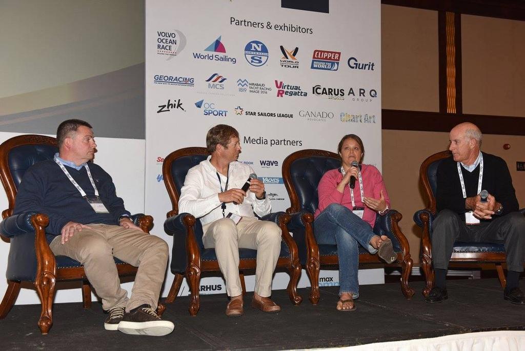 World Match Racing Tour owner Hakan Svensson, match racing champion Cameron Appleton, Team Magenta leader Sally Barkow and America’s Cup veteran winner Ed Baird debating the future of match racing - Yacht Racing Forum, 2016, Malta ©  Rick Tomlinson http://www.rick-tomlinson.com