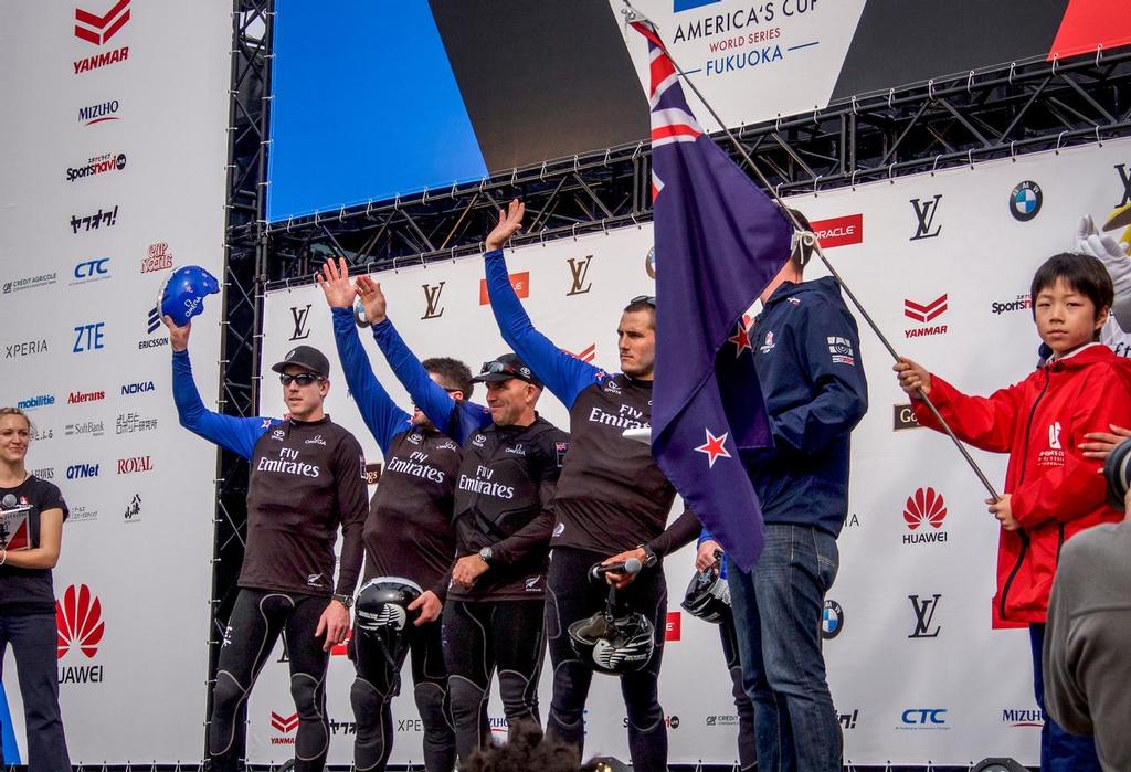 Emirates Team New Zealand sailing on the second race day at the Louis Vuitton America's Cup World Series Fukuoka, Japan &copy; Hamish Hooper/Emirates Team NZ http://www.etnzblog.com