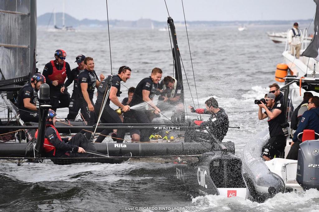 British team celebrate the win - Louis Vuitton America’s Cup World Series Fukuoka © ACEA / Ricardo Pinto http://photo.americascup.com/