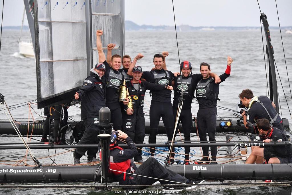 British team celebrate the win - Louis Vuitton America’s Cup World Series Fukuoka © ACEA / Ricardo Pinto http://photo.americascup.com/