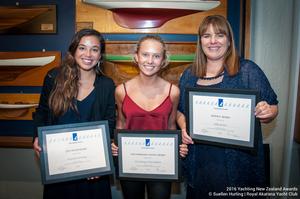 Alex Maloney, Rose Dickson, Commodore Sally Garrett photo copyright Suellen Hurling taken at  and featuring the  class