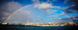 Rainbow over the fleet in Marina Lanzarote, Arrecife - RORC Transatlantic Race photo copyright RORC / James Mitchell taken at  and featuring the  class