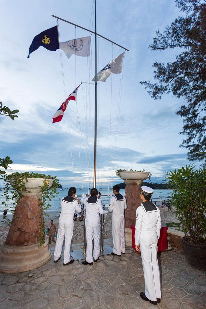 Raising the flags at the Opening Ceremony. Phuket King's Cup 2016. © Guy Nowell / Phuket King's Cup