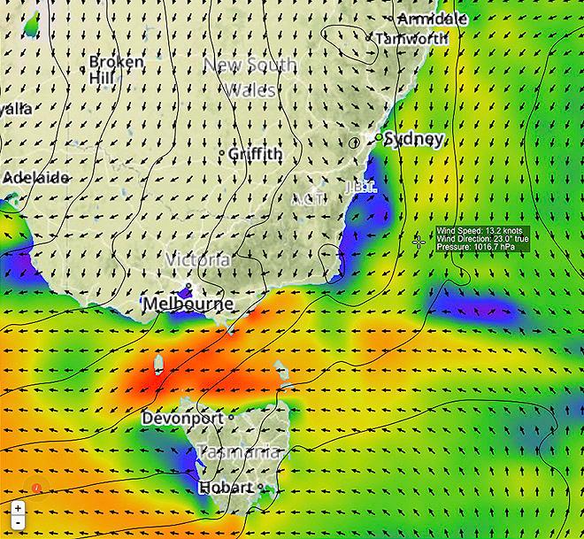 Southerly front is now more like an eddie around Gabo Island area. © PredictWind