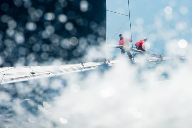 Wild Oats XI preparing to hoist  - 2016 Rolex Sydney Hobart Yacht Race © Lachlan Murnaghan