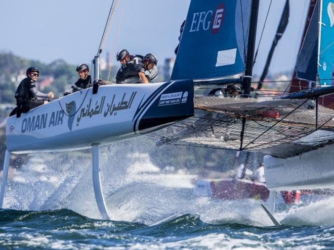 The Extreme Sailing Series 2016. Oman Air - Morgan Larson (USA) - helmsman/skipper, Pete Greenhalgh (GBR) – mainsail trimmer, Nasser Al Mashari (OMA) – bowman, Ed Smyth (NZL/AUS) - trimmer, James Wierzbowski (AUS) – bowman. Act 8.Sydney,Australia. 8th-11th December 2016 © Jesus Renedo / Lloyd images