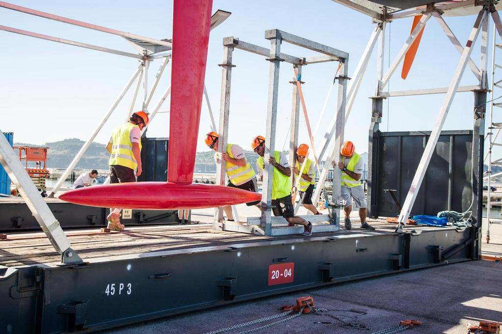 Keel and bulb ready to be offered onto the hull. The Boatyard. Refit of Dongfeng Race Team VO65. Lisbon, Portugal. ©  Amalia Infante / Volvo Ocean Race