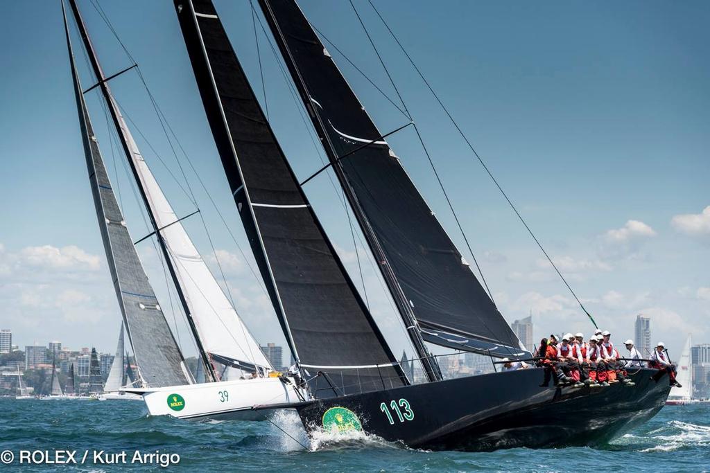 Start - 2016 Rolex Sydney Hobart, December 26, 2016. Beau Geste leads Wild Oats XI ©  Rolex/ Kurt Arrigo http://www.regattanews.com