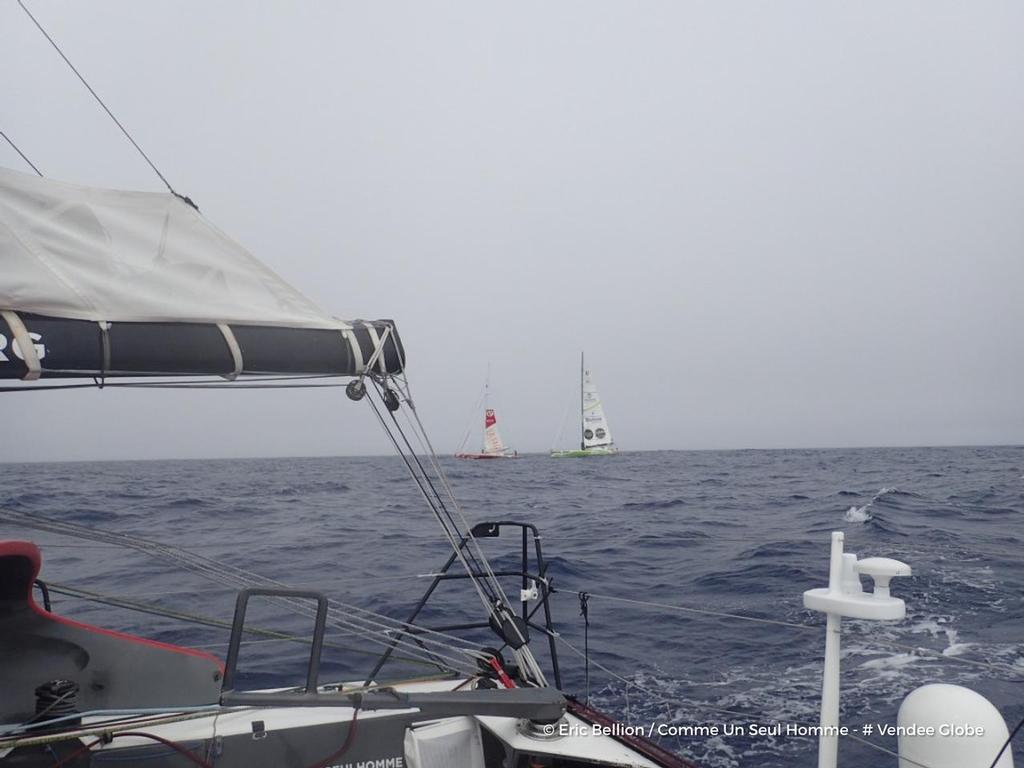 Comme Un Seul Homme, on December 25th, 2016 - Photo Eric Bellion - 
Kilcullen Voyager - Team Ireland, skipper Enda O'Coineen (IRL) / La Fabrique, skipper Alan Roura (SUI) sailing along... photo copyright Vendee Globe http://www.vendeeglobe.org taken at  and featuring the  class