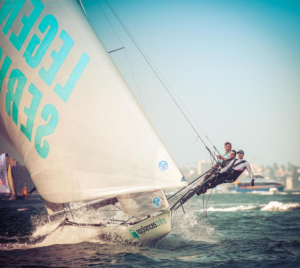 David Witt skipper of Scallywag and also the 18ft skiff Appliances Online photo copyright Michael Chittenden  taken at  and featuring the  class