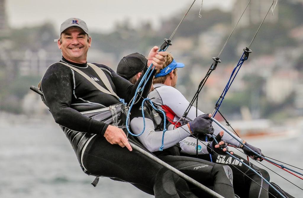 David Witt skipper of Scallywag and also the 18ft skiff Appliances Online photo copyright Michael Chittenden  taken at  and featuring the  class