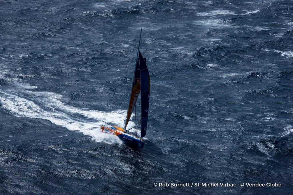 Aerial shot of Jean-Pierre Dick (FRA), skipper St-Michel Virbac, off Bass Strait in Tasmania, during the Vendee Globe, solo sailing race around the world, on December 14th, 2016 © Rob Burnett / St-Michel Virbac / Vendee Globe