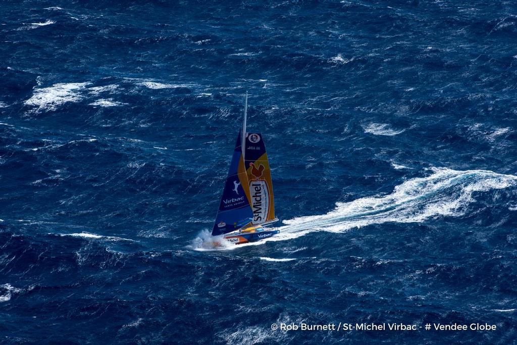 Aerial shot of Jean-Pierre Dick (FRA), skipper St-Michel Virbac, off Bass Strait in Tasmania, during the Vendee Globe, solo sailing race around the world, on December 14th, 2016 - © Rob Burnett / St-Michel Virbac / Vendee Globe
