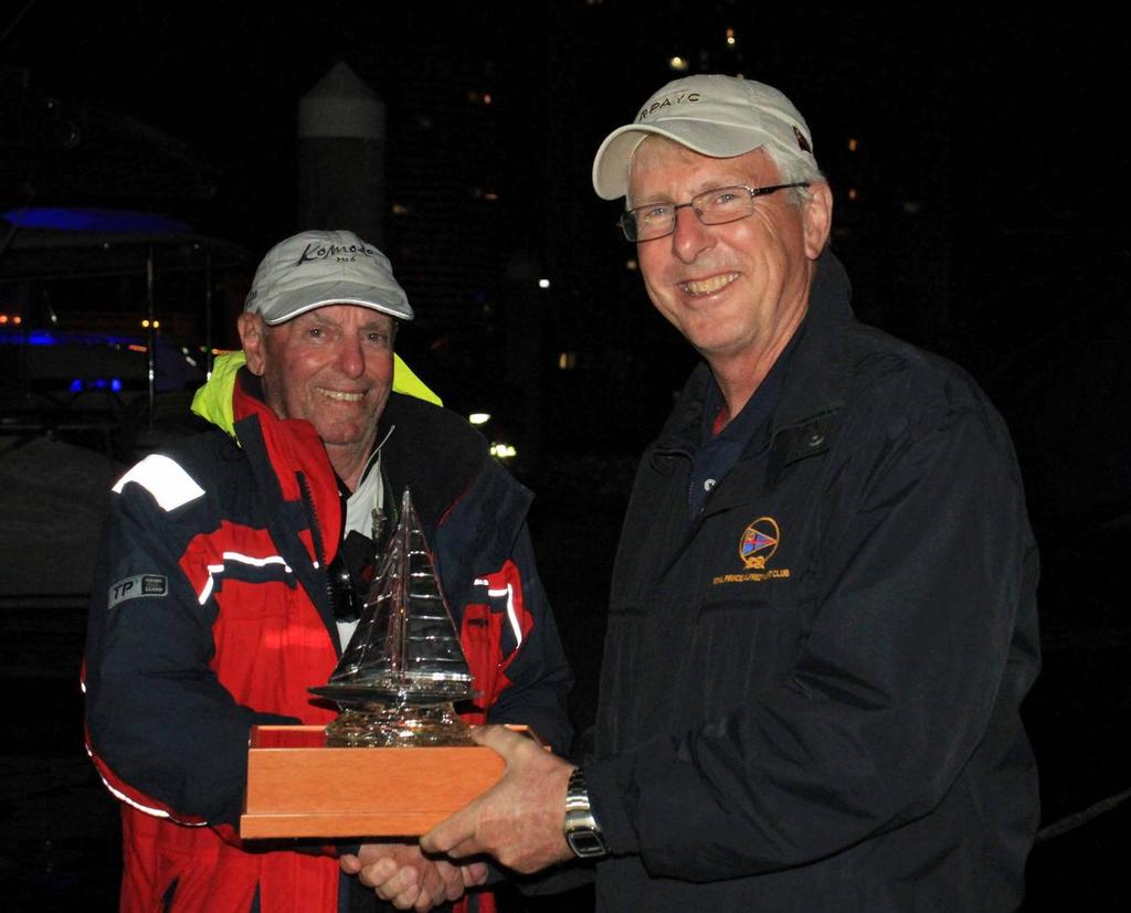 Doug Coulter receives the trophy from Commodore Ian Audsley (right) - Club Marine Pittwater to Southport Yacht Race photo copyright Brendan Rourke taken at  and featuring the  class