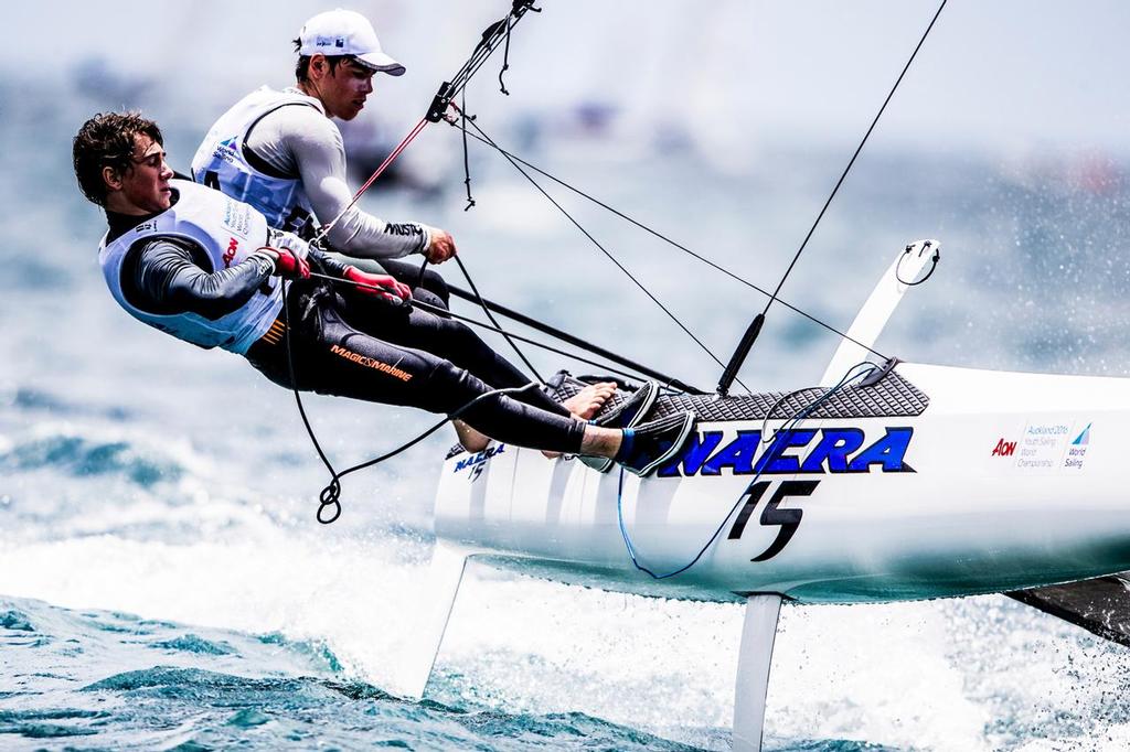 Nacra 15 - Practice Day - Aon Youth Worlds 2016, Torbay, Auckland, New Zealand photo copyright Pedro Martinez / Sailing Energy / World Sailing taken at  and featuring the  class