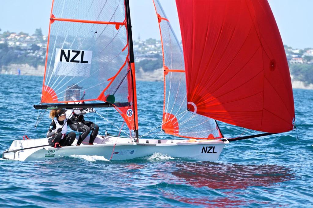 Girls 29er crew, Greta and Kate Stewart were the only New Zealand medal win - Aon Youth Worlds 2016, Torbay, Auckland, New Zealand - Day 2 © Richard Gladwell www.photosport.co.nz