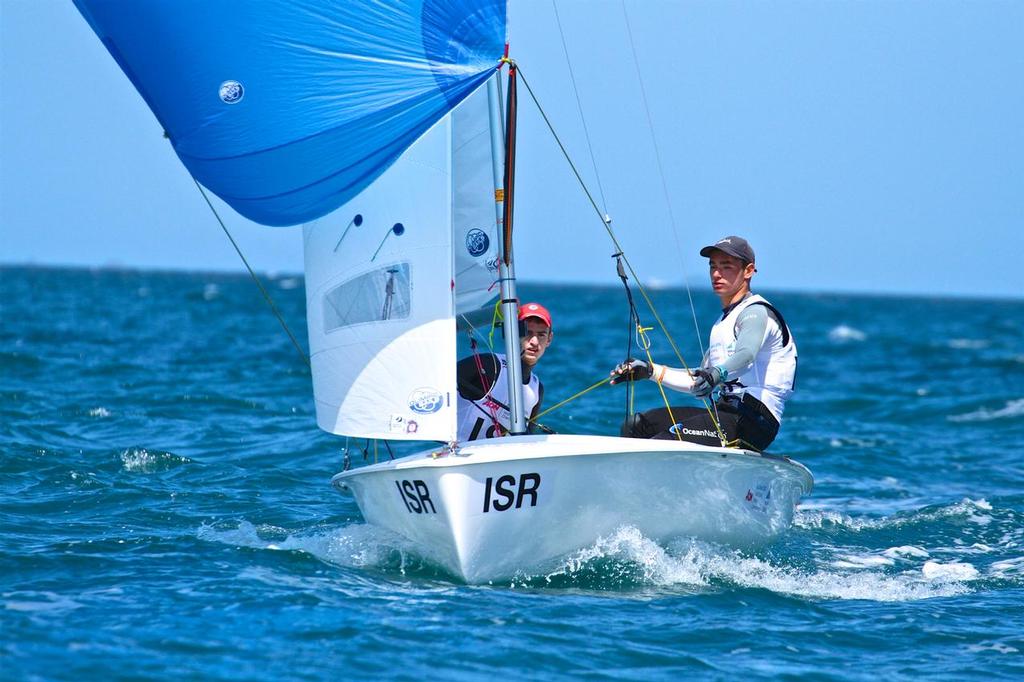 Israel places third in Race 4 Mens 420- Aon Youth Worlds 2016, Torbay, Auckland, New Zealand, Day 2 photo copyright Richard Gladwell www.photosport.co.nz taken at  and featuring the  class