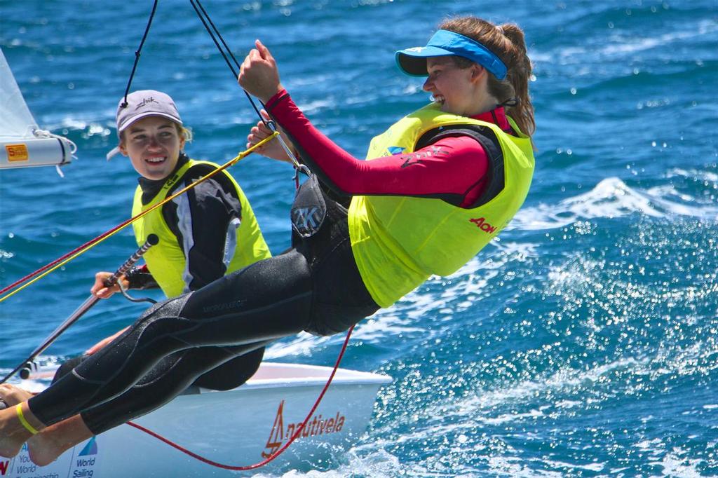 Julia Szmit and Hanna Dzik (POL) Gold medalists Girls 420 - Aon Youth Worlds 2016, Torbay, Auckland, New Zealand, Day 5, December 19, 2016 photo copyright Richard Gladwell www.photosport.co.nz taken at  and featuring the  class