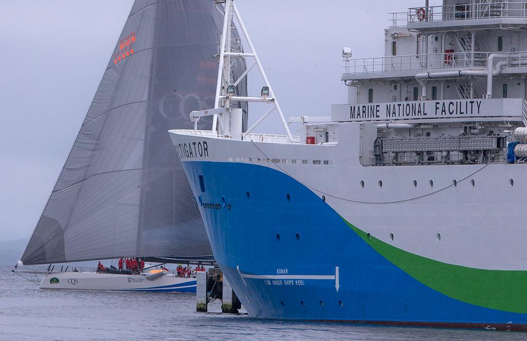 CQS passes the survey ship Investigator as she nears the finish line © Crosbie Lorimer http://www.crosbielorimer.com