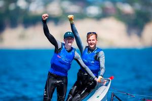 Crispin Beaumont and Tom Darling in 29er action - Aon Youth Sailing World Championships photo copyright  Sailing Energy taken at  and featuring the  class
