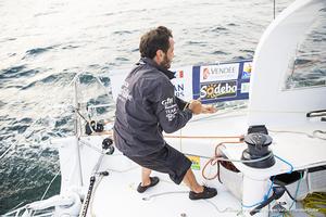 Louis Burton (FRA), skipper Bureau Vallee, training solo prior to the Vendee Globe on September 13th, 2016 photo copyright Stephane Maillard taken at  and featuring the  class