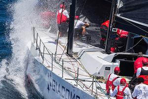 That's why they get paid the big bucks - pointy end specialists get a bath on Giacomo. - 2016 Rolex Sydney Hobart Yacht Race photo copyright Andrea Francolini taken at  and featuring the  class