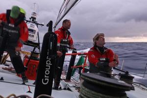 Thomas Coville and Charles Caudrelier in the Volvo Ocean Race 2011-12 – ``There are few sailors in the world capable of pushing a large multihull solo and holding that pace. Thomas's achievement is a reward for all the hard work put in by him and his team and Sodebo.`` - Charles Caudrelier on Thomas Coville and his round the world record photo copyright Yann Riou taken at  and featuring the  class