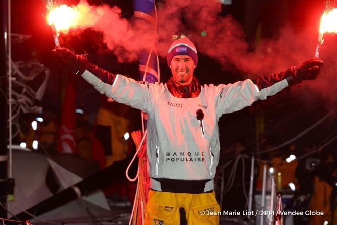 Armel Le Cleac’h (FRA), skipper Banque Populaire VIII, winner of the sailing circumnavigation solo race Vendee Globe © Jean-Marie Liot / DPPI / Vendée Globe http://www.vendeeglobe.org