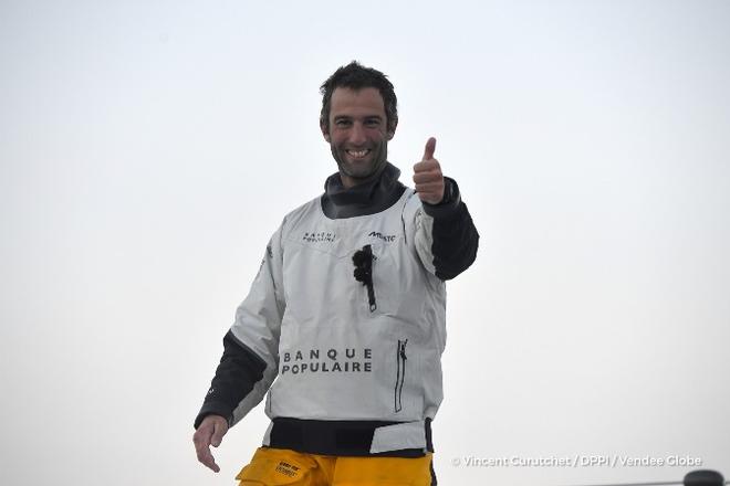 Finish arrival of Armel Le Cleac’h (FRA), skipper Banque Populaire VIII, winner of the sailing circumnavigation solo race Vendee Globe, in 74d 3h 35min 46sec, in Les Sables d'Olonne, France, on January 19th, 2017. © Vincent Curutchet / DPPI / Vendée Globe 