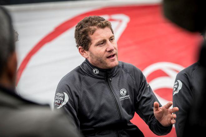 Charles Caudrelier and the team talk to media in Lisbon about the completion of the boat refit, the training schedule and crew selection - Volvo Ocean Race © Eloi Stichelbaut / Dongfeng Race Team