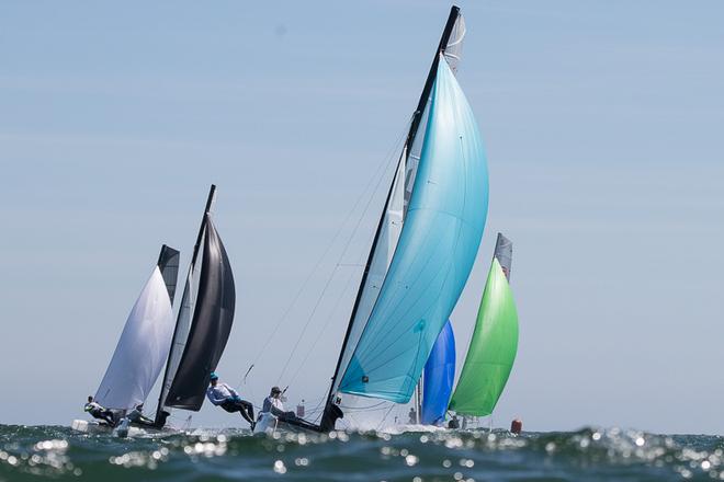 The fleet racing to the leeward mark in the afternoon session. - Pinkster Gin 2017 F18 Australian Championship ©  Alex McKinnon Photography http://www.alexmckinnonphotography.com