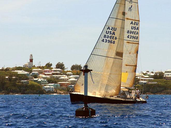 'Alibi', a J120 sailed double handed in the 2013 Marion Bermuda Race finishes off St David's Lighthouse. Co-skippers Gardner Grant and Stephen Fisk of Westport CT. 'Ailibi' was first in Class A and 12th in the 33-boat Founders Division. © Fran Grenon Spectrum Photography