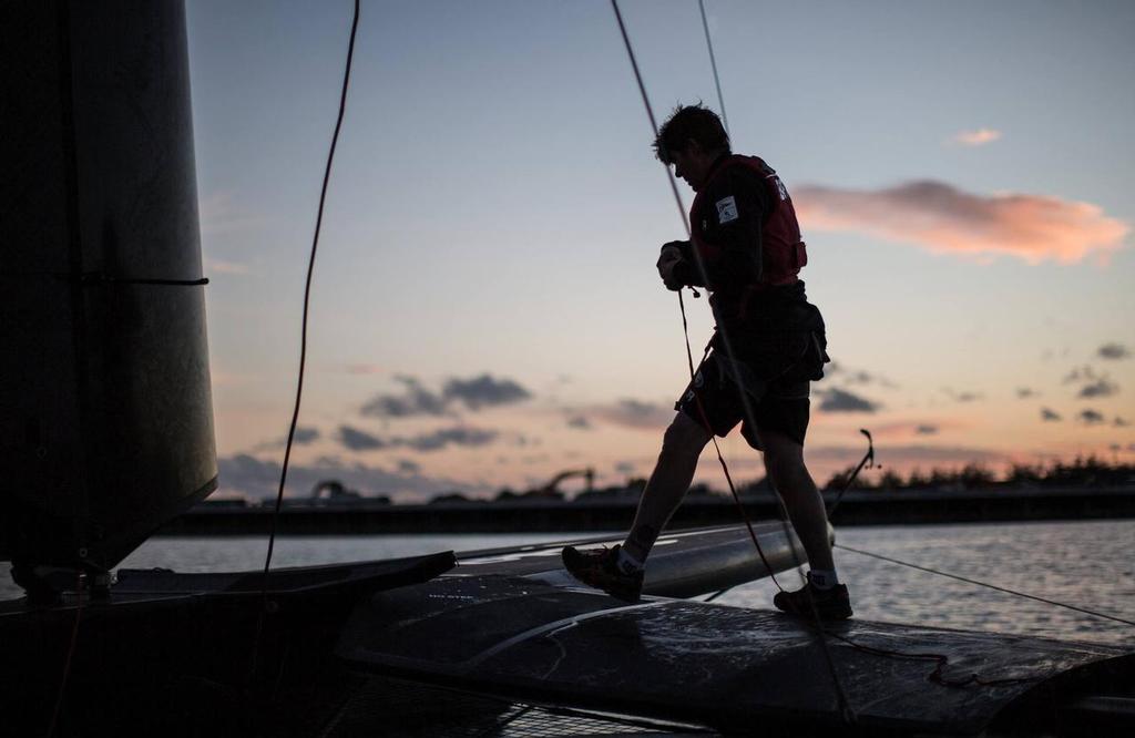 Boat captain - Jo Lees - A day in the Life of Land Rover BAR, Great Sound Bermuda, January 2017 © Alex Palmer