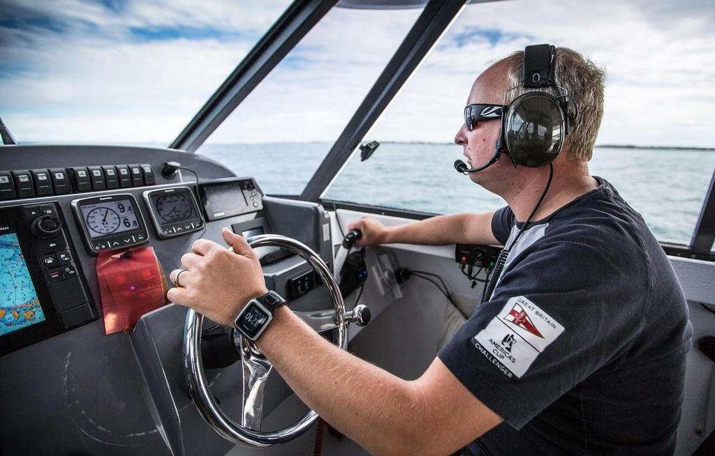 A long day for driver Simon Nuding - A day in the Life of Land Rover BAR, Great Sound Bermuda, January 2017 © Alex Palmer