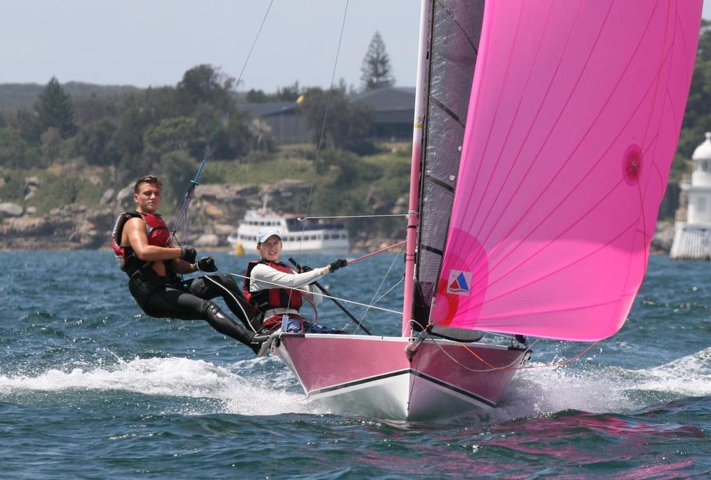 Greta Quealy and Ed Breslin make the most of the light easterly breeze. - 2016-17 Ronstan Cherub NSW State Championships Round Three © Fiona Lunsmann