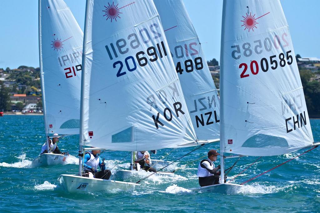 KOR and CHN in the Laser Standard rig - Oceanbridge NZL Sailing Regatta - Day 1 photo copyright Richard Gladwell www.photosport.co.nz taken at  and featuring the  class