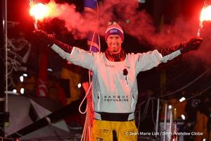 Armel Le Cleac’h (FRA), skipper Banque Populaire VIII, winner of the sailing circumnavigation solo race Vendee Globe photo copyright Jean-Marie Liot / DPPI / Vendée Globe http://www.vendeeglobe.org taken at  and featuring the  class
