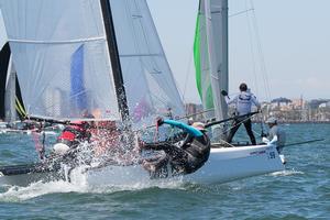 Brett White managed to stay on – nice work!!! Sailing with a replacement crew today, so very handy that he did so… - Pinkster Gin 2017 F18 Australian Championship photo copyright  Alex McKinnon Photography http://www.alexmckinnonphotography.com taken at  and featuring the  class