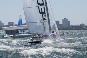 Keeping on racing is important when all are falling dominoes flies around you – Gavin and Mark Parker. - Pinkster Gin 2017 F18 Australian Championship photo copyright  Alex McKinnon Photography http://www.alexmckinnonphotography.com taken at  and featuring the  class